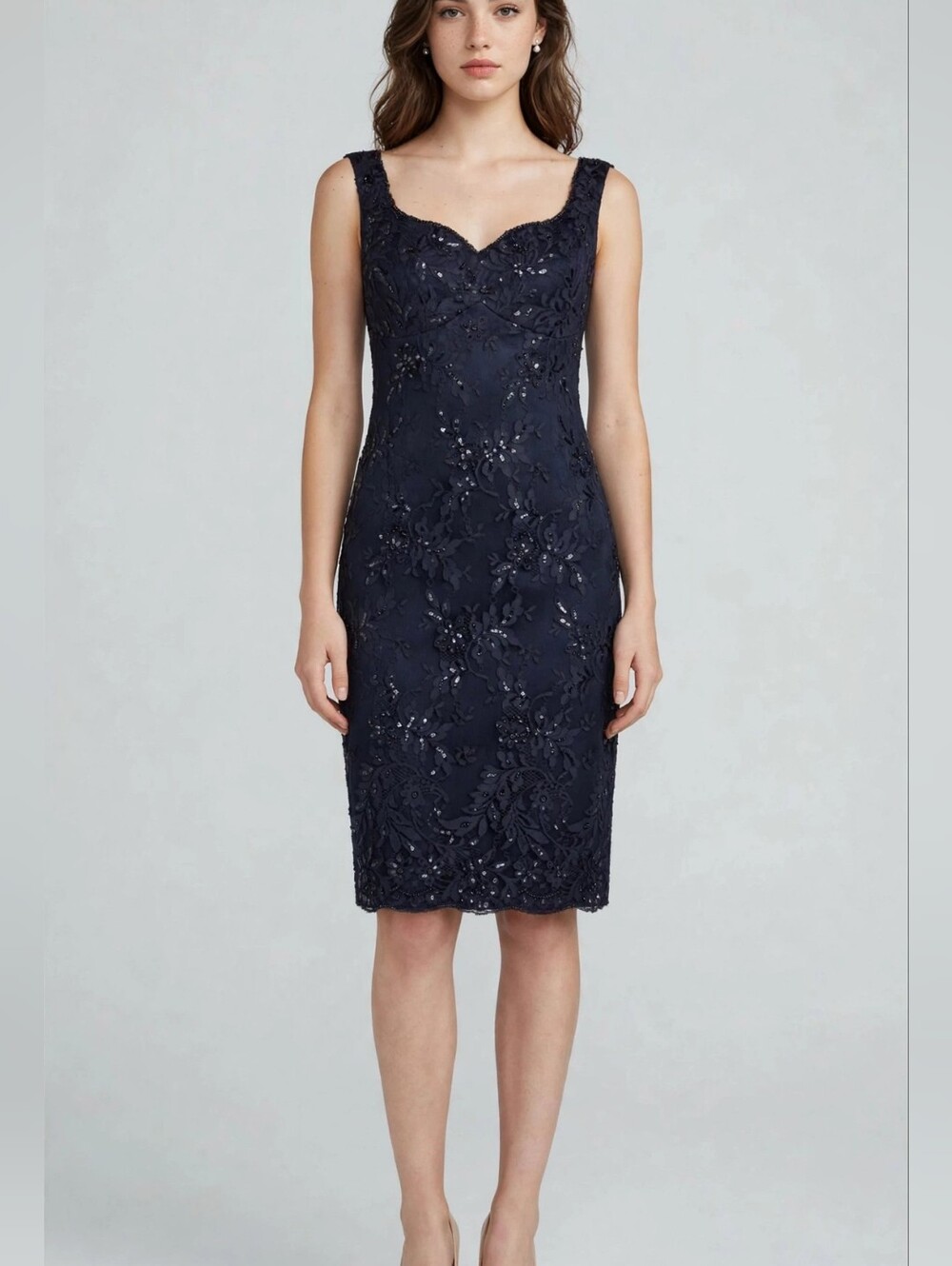 Bergdorf Goodman Morley Strapless Navy Lace Sequin Cocktail Dress, Size12